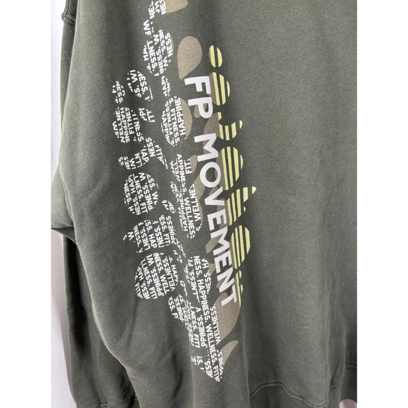 FP Movement Free People Olive Green Oversized Graphic Crewneck Sweatshirt Large - Picture 2 of 4